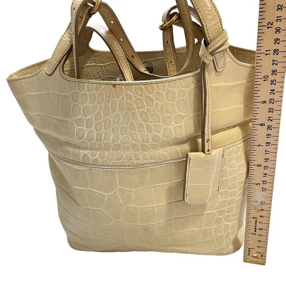 Furla Leather Crocodile Embossed Cream Shoulder Bag Tote - Picture 6 of 11